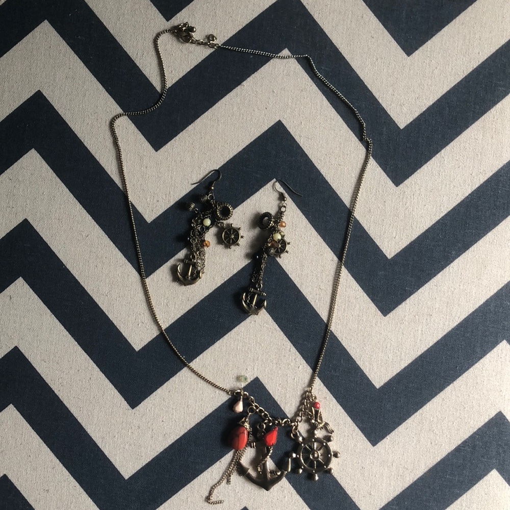 Forever 21 anchor charm necklace & earring bundle
